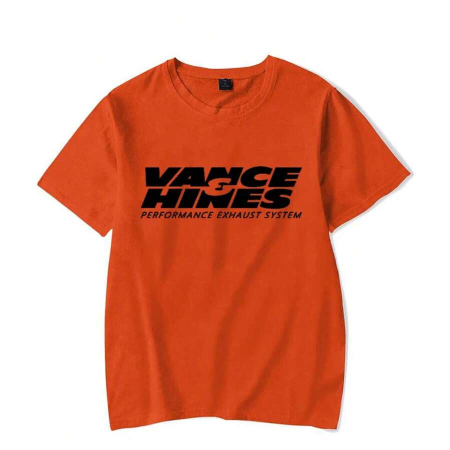 VANCE HINES Motorcycle Racing Exhaust Inspired Graphic Tee, Casual Harajuku Soft T-Shirt, Unisex Summer Top - 橘色 - 查看 1