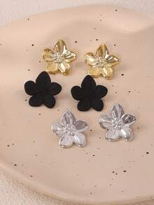 Bộ 6/3/1 đôi bông tai thời trang cổ điển màu vàng, bạc, đen với họa tiết hoa, hình học và hình thoi, phù hợp cho phụ nữ đeo hàng ngày và trong các dịp lễ hội. - Nhiều màu - Xem 11