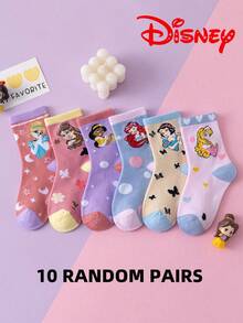 Disney 10/5 双装迪士尼公主系列儿童袜子，可爱秋冬女童中筒袜（艾莎和爱丽儿），韩版卡通男童冬季袜子，透气婴儿学生短袜 - 彩色 - 查看 12