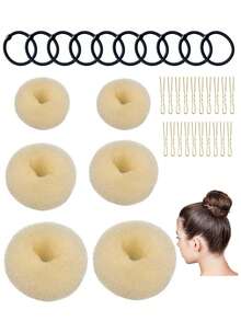 Bộ 6 dụng cụ tạo búi tóc gồm: cỡ cực lớn, lớn, vừa và nhỏ, 20 kẹp tóc lớn và 10 dây buộc tóc màu đen dành cho tóc dày. - Nhiều màu - Xem 11