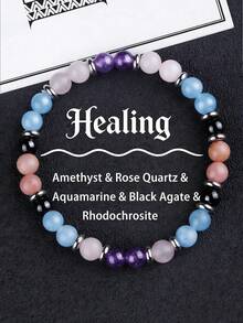 YAUKIA 1 chiếc vòng tay đá tự nhiên 6mm, thạch anh tím/thạch anh hồng/xanh ngọc/mã não đen, dùng để thiền định, giảm căng thẳng, unisex, chất liệu co giãn, lý tưởng để đeo hàng ngày. - Nhiều màu - Xem 7