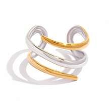 Bộ 3 chiếc nhẫn hình gai hai tông màu mạ vàng 18K, làm từ thép không gỉ 304, có thể điều chỉnh kích thước, trang sức hình học không gây dị ứng, phù hợp với phong cách Y2K, thời trang đường phố và đeo hàng ngày. - Nhiều màu - Xem 9