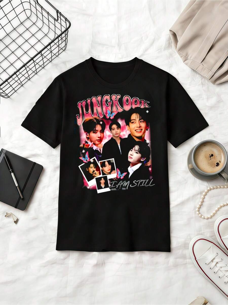 Cotton T-Shirt Kpop   I Am Still Photos - Black - View 1