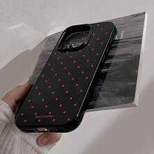 红色波点图案果冻黑色TPU软手机壳，适合作为情侣、女朋友、女儿、青少年的生日和圣诞礼物 - 黑色 - 查看 5