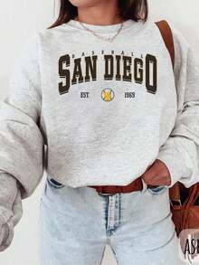 San Diego Baseball Sweatshirt, Vintage Style San Diego Baseball Crewneck, The Pads T-Shirt, San Diego Sports Fan Sweatshirt2 - 灰色 - 查看 1