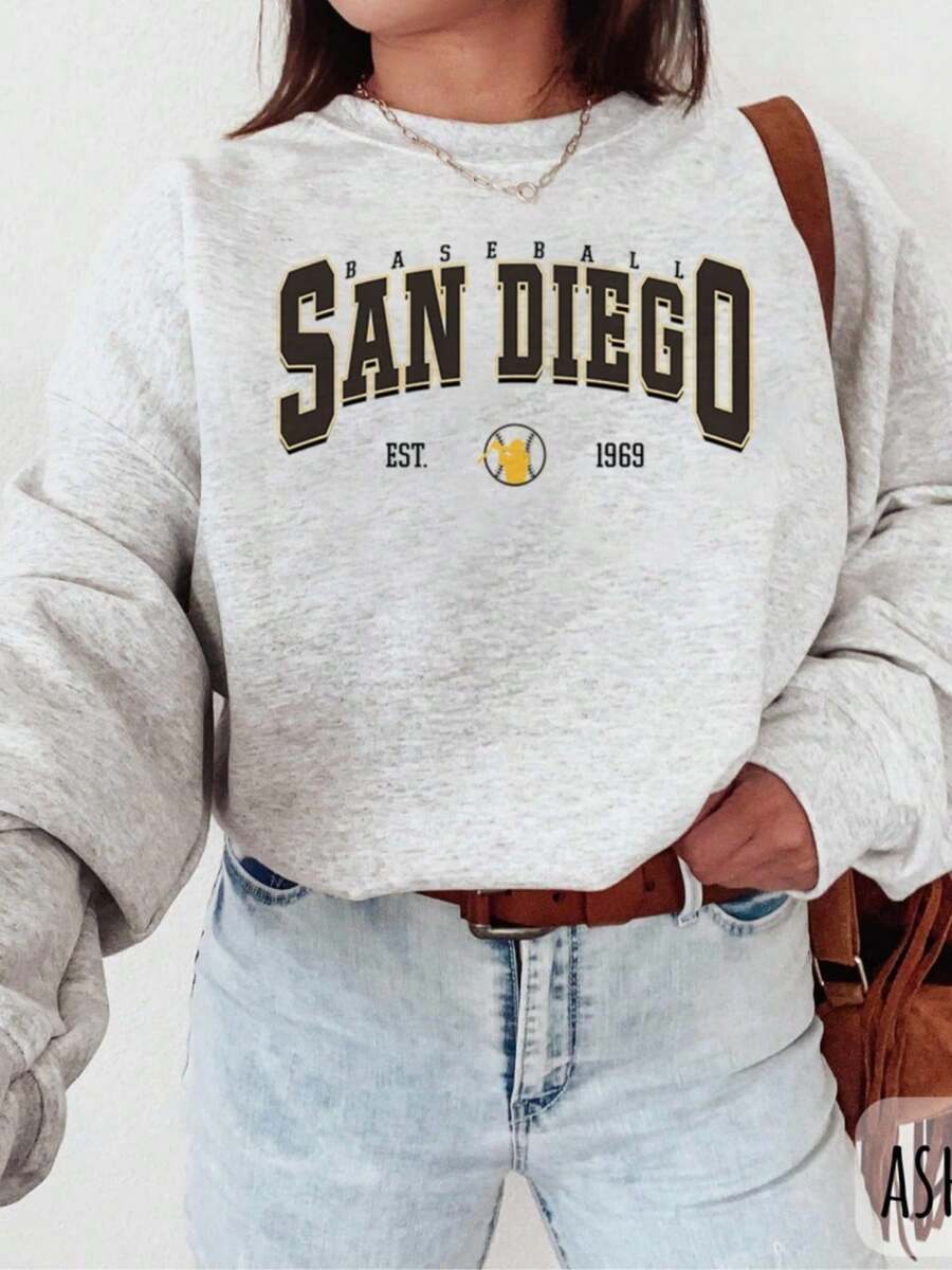 San Diego Baseball Sweatshirt, Vintage Style San Diego Baseball Crewneck, The Pads T-Shirt, San Diego Sports Fan Sweatshirt2 - 灰色 - 查看 1