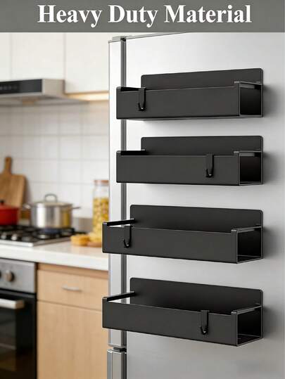 4 PIEZAS/Estante magnético para refrigerador, Estante magnético para especias sin taladro de alta resistencia, Estante de almacenamiento multifuncional para el lateral del refrigerador, Organizador de cocina. Caja de almacenamiento, Contenedor de almacenamiento, Pascua, Accesorios de cocina, Cocina, Hogar, Decoración de cocina, Muebles, BBQ, Decoración del hogar.