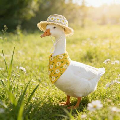 1 Pcs Porch Goose Outfit, Spring Summer Goose Costume Set, Fun Animal Clothing, New Summer Style, Freestanding Design, Daisy Pattern - Perfect For Summer Beach Hats Display, Garden Porch Decor