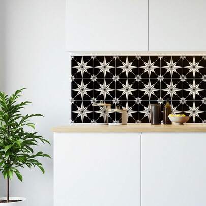 36pcs Star Wall Stickers Black White Green Yellow Mix Easy Peel And Stick Waterproof Removable Wall Decals For Living Room Bedroom Kitchen Home Decor DIY Wall Art Stickers