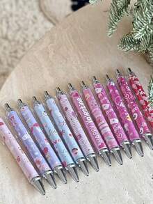 Bộ bút bi quà tặng ngày Valentine (1 chiếc/6 chiếc/12 chiếc), bút bi mực đen viết trơn tru, quà tặng Valentine cho nữ giáo viên, văn phòng phẩm trường học, luyện viết, viết chữ đẹp. - Nhiều màu - View 2