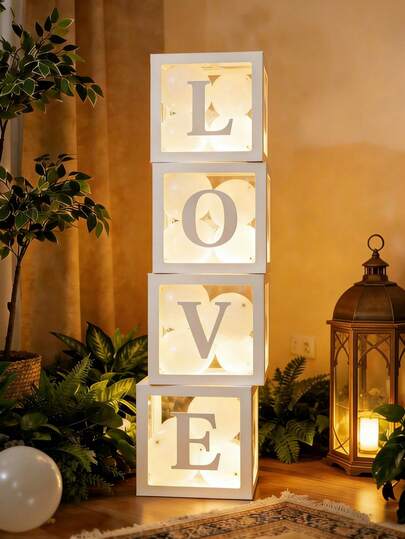 1pc Transparent White Balloon Box With A-Z Letters, White LOVE Letter Wedding Backdrop Decor, ONE Birthday Decoration Box, Name Letter Balloon Boxes, Baby Shower Party Decor, Party Background Decoration Box, Wedding Decor, Photo Backdrop Prop, Birthday Party Decor, White Party Supplies