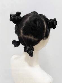Peluca de encaje frontal elegante de 28 pulgadas de color negro natural, fibra sintética resistente al calor con una densidad del 200%, peluca de encaje completo liso y sin pegamento, adecuada para todos - Multicolor - Ver 4