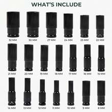 20 Piece 1/2 Inch Drive Deep Impact Socket Set Sleek Black C-Hrome Finish For Ultimate Durability And Performance Heavy Duty Impact Sockets Ideal For Mechanic Tool Sets Complete Impact Socket Set, 8mm-32mm Deep 6-Point Set W/Case - A - View 8