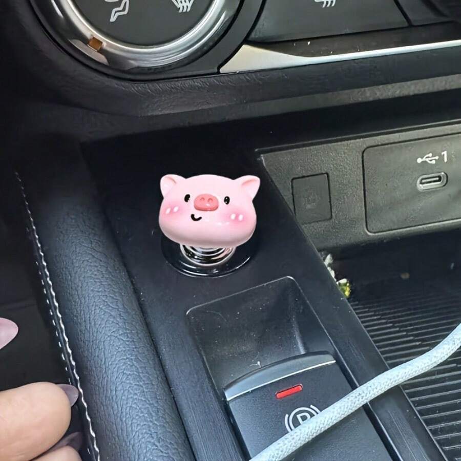 Pink Pig Car Ignition Button Cover, 3D Cute Cartoon Design, One-Key Start Button Decor, Easy Installation Without Blocking Operation, Adding Fun Atmosphere Car Interior Accessory - Piggy - View 1