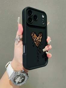 Ốp điện thoại chống rơi in hình trái tim và da báo, vỏ bảo vệ dày dặn chống trượt, tương thích với iPhone 17/17 Air/17 Pro/17 Pro Max/16/16 Pro Max/15/14/13/12/11, Galaxy S26/S26 Plus/S26 Ultra, S25/S24/S23, A55/A56/A54/A52 [Phiên bản quốc tế, không phải nội địa] - màu đen - Xem 3