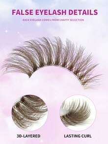 ENCHUW 10对棕色假睫毛，蓬松纤细，自然妆效，C型卷翘，3D立体分层，透明睫毛梗，适合派对佩戴 - 棕色 - 查看 3