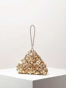 Mini Glitter Clutch Bag, Random Pattern, Elegant Ladies Handbag Suitable For Evening, Party, Ball, Wedding - Gold - View 2