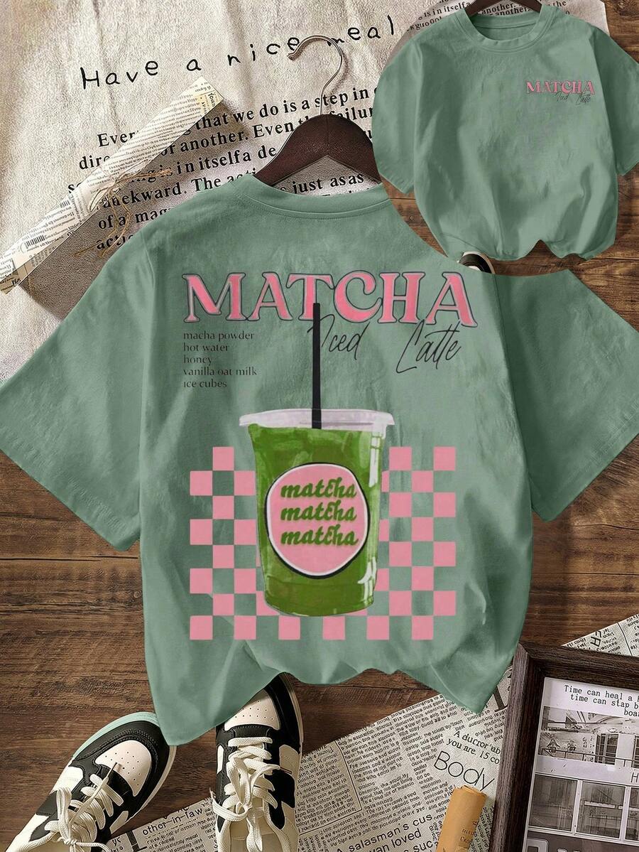 Áo thun cổ tròn tay ngắn thiết kế Matcha thường ngày cho nữ, mùa hè - màu xanh lá - Xem 1