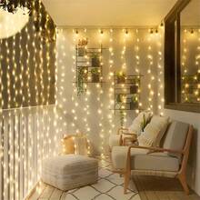 电池供电窗帘灯，室内装饰串灯，8种照明模式，卧室装饰灯，适用于婚礼、节日派对、生日、花园、圣诞节氛围装饰和照明 - 電池盒窗簾燈 - 查看 16