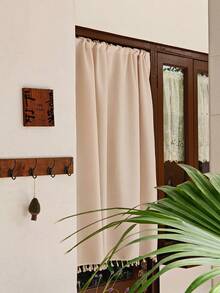 1 Pc Solid Beige Door Curtain - Fringed Tassel Decor Without Curtain Rod, Retro Pastoral Romantic Style Daisy Pattern Semi Blackout Beige Tassel Door Curtains, Rod Pocket Classic Cafe Country Farmhouse Kitchen Curtains Half Door Curtains - Apricot - View 5