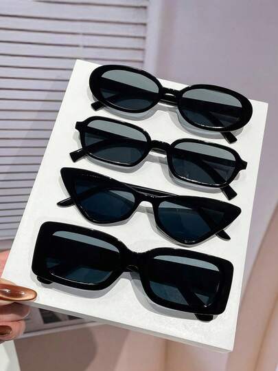 Bộ 4 chiếc kính thời trang cổ điển dành cho nữ, đa năng, phù hợp cho đeo hàng ngày, dự tiệc, phong cách đường phố, phụ kiện mùa hè, thường ngày, công sở, hẹn hò, hoạt động ngoài trời, phong cách Y2K.