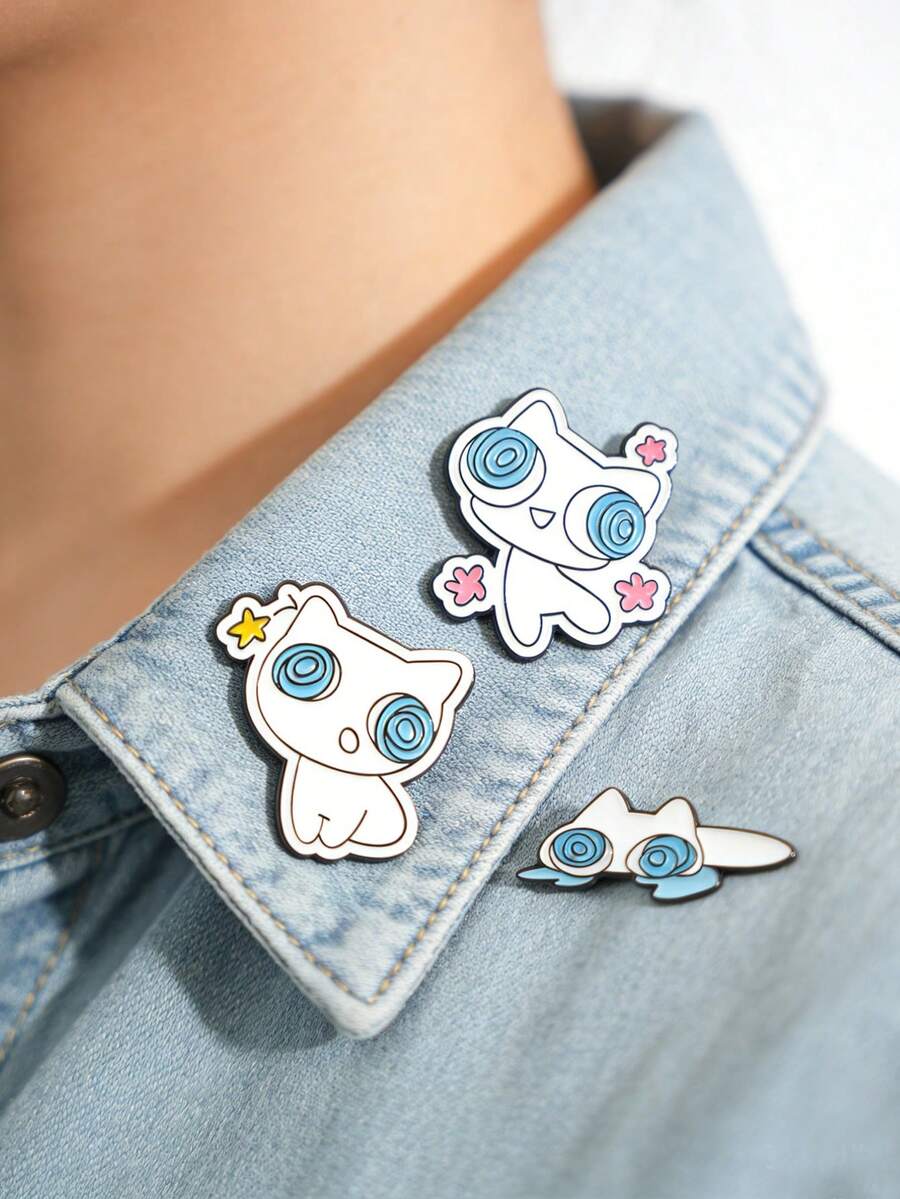 1 Ghim cài áo hình mèo hoạt hình dễ thương mắt xoắn ốc, hình mèo con trắng Kawaii, huy hiệu tự chăm sóc bản thân bằng kim loại, ghim cài áo thời trang, ghim cài ba lô, quần áo, trang sức, túi xách, quà tặng tốt nghiệp không thể thiếu. - Nhiều màu - Xem 1