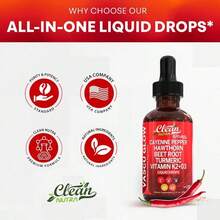[Free Shipping]CleanNutra Cayenne Pepper Drops Supplement Liquid + Hawthorn Berry, Vitamin D3 K2 Beet Root Powder, Ceylon Cinnamon, Turmeric Curcumin, Organic Panax Ginseng, Berberine Extract 1 Pack - 60ml - 查看 7
