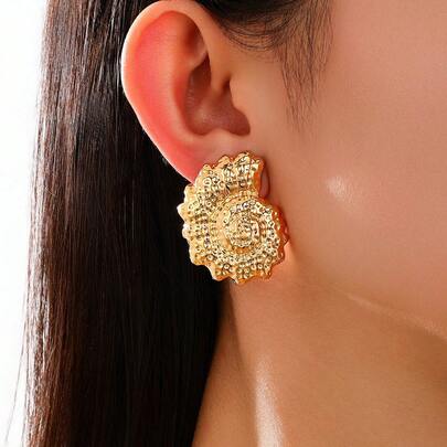2 piezas Pendientes de concha con diseño exagerado de metal vintage, adecuados para usar en la playa y vacaciones de las mujeres