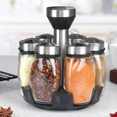 Juego de botellas de especias giratorias para cocina, Material de vidrio, condimentos, sal, azúcar, pimienta, botella de almacenamiento de condimentos, estante de especias de cocina