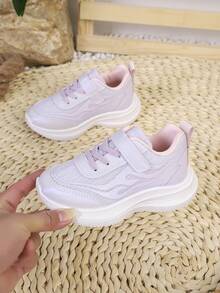 1 Pair Pink Children's Casual Sports Shoes, Breathable Mesh Spring/Summer Kids Shoes, Comfortable & Fashionable With Hook And Loop Closure - Purple - View 3