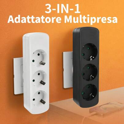 Bộ chuyển đổi ổ cắm điện 3 trong 1 Schuko, ổ cắm chia điện đa năng 16A 230V, phích cắm mở rộng nhỏ gọn tiết kiệm không gian cho gia đình và văn phòng, màu đen/trắng.