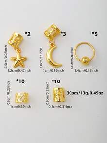 金色星月发圈套装 30 件套 脏辫发圈 编发配件 - 金色 - 查看 6