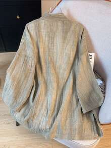 LUCIDVUE 1件女士中国风亚麻外套，春夏新款复古东方宽松系带腰身上衣，带口袋，休闲开襟汉服风外套 - 杏色 - 查看 2