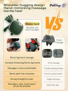 PinkSings Masajeador eléctrico inalámbrico USB, Masajeador inalámbrico para cuello y hombros con simulación de masaje de mano 6D, Alimentado por USB - Verde militar - Ver 4