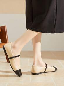 女士优雅简约撞色芭蕾平底鞋，春夏新品，百搭低帮舒适柔软轻便套脚休闲工作鞋 - 米色 - 查看 6