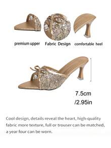 New Summer Pointed Toe Bowknot Mesh Breathable Open Toe High Heel Sandals, Versatile Minimalist Stiletto Sandals For Women - Gold - View 10
