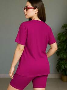 Set Deportivo Casual Mujer Dos Piezas, Camiseta Cómoda y Short Ajustado para Look Urbano Estampado De Corazon De Colores - Morado Violeta - Ver 5
