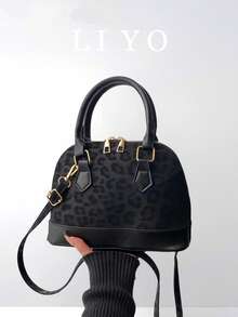 Women's Shell Handbag, Fashionable Leopard Print Black Tote Bag, Ladies' Handheld & Crossbody Bag, Versatile - Black - View 2
