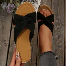 Summer Platform Sandals Women's Sandals Bow-Knot Flats Wear-Resistant Beach Travel Slippers Shoes Wedges Heels Outdoor Beach Walking Travel - 黑色 - 查看 2