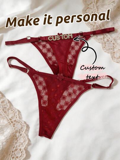 1pc Customizable Sexy Red Lace Women's Panty Set. Offers Custom English Letter And Random Letter Combination Services. An Ideal Choice For Customized Gifts, Couple Gifts, Valentine's Day Gifts, Holiday Gifts, Christmas Gifts, Etc. - A Special Customized Gift, Very Suitable For Your Wife, Girlfriend Or Loved One.