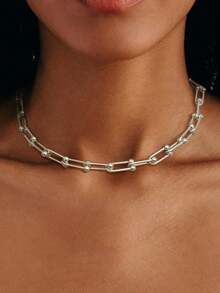 1 buah Kalung Rantai Tebal Minimalis Modis dengan Gesper Berbentuk U, Desain Unisex Cocok untuk Pemakaian Sehari-hari, Hadiah, Pesta, Liburan, Aksesori Kalung Serbaguna - 1 kalung mode - View 4