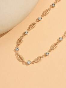 1pc Niche Design Rhinestone & Tooth Pendant Necklace, Basic Single-Layer Gold Color Neck Jewelry, Fashionable For Daily Wear, Party, Vacation, And Dates - Multicolor - View 3