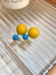 1 Đôi Khuyên Tai Nữ Hình Cầu Hai Mặt Phong Cách Pop Art Y2K Màu Xanh Và Vàng - Nhiều màu - Xem 4
