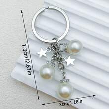 1pc Multi-Color Star Faux Pearl Pendant Keychain, Niche Elegant Crossbody Bag/Backpack Charm Accessory - Multicolor - View 4