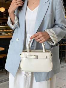 Túi xách mini màu hồng cho nữ, túi da kiểu cổ điển có khóa cài, túi đeo chéo dễ thương cho hàng ngày và dự tiệc. - trắng - Xem 10