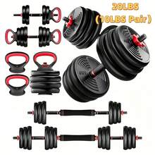 Adjustable Dumbbells Set, 10 LBS Free Weights, 3 In 1 Workout Equipment (Dumbbell + Barbell + Resistance Bands), Non - Slip Home Gym Strength Training For Men And Women - 10公斤 - 查看 5