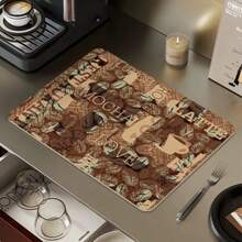 1pc Coffee Machine Drip Mat, Countertop Dish Drying Mat, Silica Gel Kitchen Mat, Coffee Pattern Dish Drying Pad, Suitable For Kitchen And Coffee Bar - Multicolor - View 12