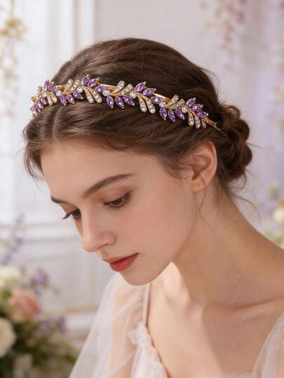 1 pieza Diadema elegante de aleación con cristal en forma de hoja, accesorio de pelo vintage y elegante para niña
