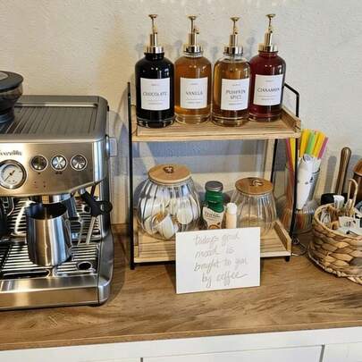 2-Tier Vintage Wood Coffee Storage Rack, Multifunctional Countertop Organizer For Spices, Tea, Condiments, Kitchen And Office Use, Ideal Gift