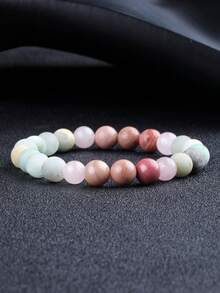 YAUKIA 1Pc Elegant Natural Stone Bracelet For Women, 8mm Frosted Amazonlite&Rhodonite&Rose Quartz Bracelet, Bracelet For Love Protection, Stretch Jewelry,Ideal Gift - Multicolor - View 3